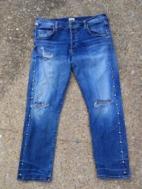 Citizens Of Humanity Distressed Blue Boyfriend Jeans with Side Studs